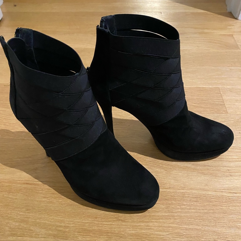 Black suede Stuart Weitzman high heel booties